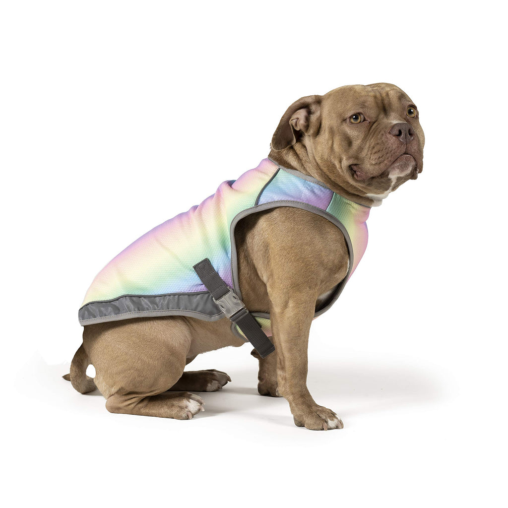 Canada Pooch Dog Cooling Vest - Evaporative Cooling Vest for Dogs with Breathable Mesh Material & Reflective Lining Adjustable Dog Cooling Vest Great for Dogs 12 (11-13" Back Length) Rainbow