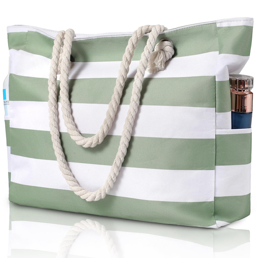 Haven Outer Beach Bag for Women - Large Beach Tote Bag Waterproof Sandproof Beach Bag with Zipper Large Swim Pool Beach Tote Green